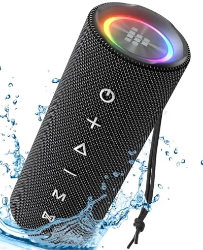 Tronsmart Mirtune C2 Altavoz Bluetooth 5.3, Altavoz Potente Portátil con Luz LED de Color, 24H de Reproducción,Impermeable IPX7, 360° Sonido Estéreo, Apoya TF, SD, para Exterior