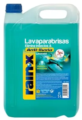 Rain-X Limpiaparabrisas Coche Antilluvia con Protección Anti Mosquitos - Tecnología Hidrofóbica Antilluvia – Previene la Formación de Bacterias y Mejora la Visibilidad - 5L