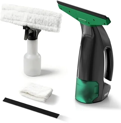 EAVE Limpiacristales Electrico, Set Limpiacristales con 45min de Autonomía, Limpia Cristales Electrico Ventanas con Boquilla de 28cm y Depósito de 200ml, Apto para Ventanas y Espejos (verde)