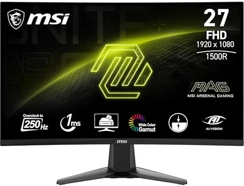 MSI mag 27C6X Monitor Curvo Gaming 27 Pulgadas FHD, 1500R 1920 x 1080 VA Panel, 250 Hz(OC) / 1ms, Adaptive-Sync, DP 1.2a, HDMI CEC