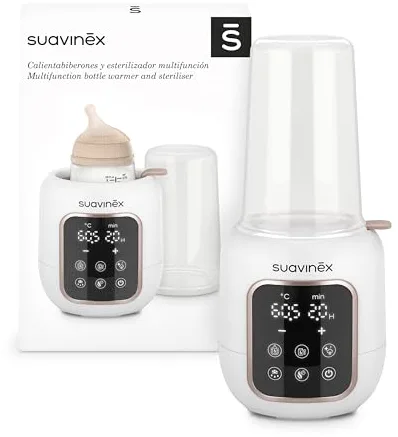 Suavinex, Calientabiberones y Esterilizador 2 en 1, Esteriliza Biberones y Chupetes, Calienta y Descongela Biberones, Leche Materna y Potitos, con Modo Rápido y Apagado Automático, Fácil de Usar