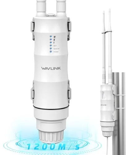 Repetidor WiFi Potente Exterior para Larga Distancia WAVLINK AC1200, Amplificador de Señal WiFi Exterior Doble Banda 2.4G + 5G, Outdoor WiFi Router Extender Access Point, Soporte PoE