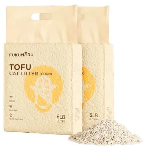 FUKUMARU Arena de Tofu para Gatos 5.4kg - Arena aglomerante para Gatos, Mezcla de pellets de maíz, Libre de Polvo y fácil de aglomerar, Control de olores, se Puede desechar en el Inodoro