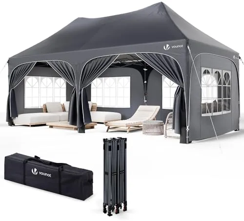 VOUNOT® Carpa Plegable Gazebo 3x6m con Laterales, Cenador Impermeable Anti-UV Altura Ajustable, Pabellón Pergola de Jardín con Sacos Arena y Bolsa Transporte para Camping Fiestas Bodas Exterior, Gris