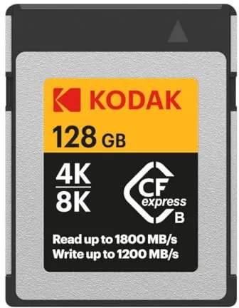 Kodak Tarjeta de Memoria CFexpress Tipo B de 128 GB con Lectura de 1800 MB y Escritura de 1200 MBps (EKMCFX128GK)