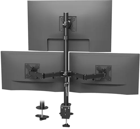 BONTEC Soporte para Monitor Triple, Para 1 Pantalla de 32 Pulgadas y 2 de 27 Pulgadas, Soporta 10 kg, Brazo con Ajuste de Movimiento Completo, VESA 75/100mm, Soporte de Escritorio para Oficina, Gaming