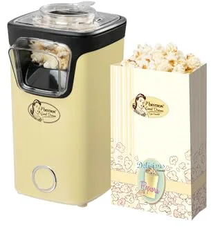 Bestron Palomitero, Turbo-Palomitas en menos de 2 minutos, con tecnología de aire caliente, incluye 10 bolsas de palomitas y taza medidora integrada, colección Sweet Dreams, Color: Amarillo