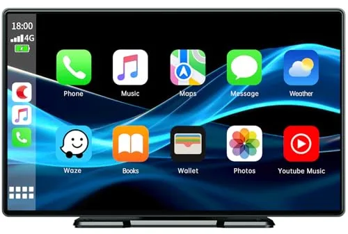 Volam Portátil Radio Coche con Inalámbrico A-pple Carplay & Android Auto,9 Pulgadas Autoradio Estéreo IPS Pantalla Táctil con Bluetooth 5.0, Pantalla de Coche con Asistencia de Voz/Mirror Link/FM/AUX