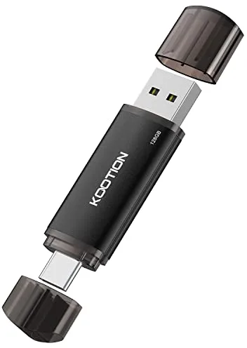 KOOTION Memoria USB 128G, 2 en 1 OTG Pendrive Tipo C 128GB Ligero Pequeño y Práctico Pendrive USB C Dual Interface Duradero USB Flash Drive para Ordenador/TV/Coche/Player, ect (Negro)