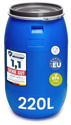 Garronda 220 litros Barril alimentario, depósito de Agua, Barril de Boca Ancha en HDPE y sin BPA, tonel de jardín, contenedor de Alimentos para Animales, Universal GD-0078, Azul