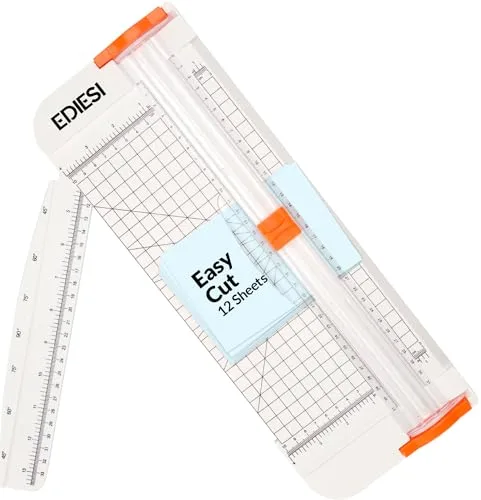 Ediesi, Guillotina de Papel, A4, Cizalla, Cortador, Máxima Precisión, Bloqueo Automático, con Regla de Extensión, para Papel, Fotos, Cupones y Etiquetas (Blanco)