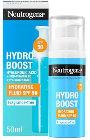 Neutrogena Hydro Boost Fluido Hidratante SPF 50 (1 x 50 ml), crema solar 50 de uso diario con ácido hialurónico y 2% niacinamida, protector solar hidratante de amplio espectro
