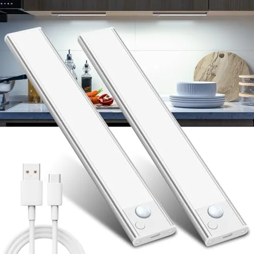 Luz LED Sensor Movimiento Cocina - Armario Luces Pilas Adhesiva Recargable Lampara sin Cables Bajo Mueble Interior Armarios Tira Lamparas Magnetica Pared Barra Light Iluminacion Inalambrica Lights USB