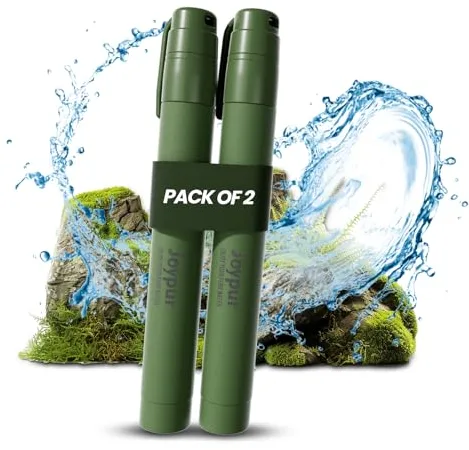 Joypur Filtro de Agua Portátil Outdoor - Elimina 99,9999% Bacterias y Virus - Ligero y Compacto para Acampada, Senderismo, Survival - Filtro Alto Rendimiento para Agua Potable Limpia (vert*2)