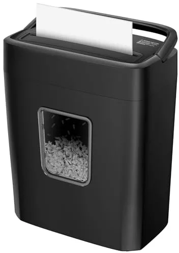 Trituradora de Papel 8 Hojas, Destructora de Papel para Oficina y Hogar, Nivel de Seguridad P-4, Corte Cruzado 5×14mm, Tritura Tarjetas de Crédito, Clips, Grapas, C261-C