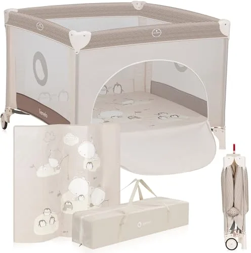 LIONELO BONNIE Parque Infantil Bebe hasta 15 kg, desde el Nacimiento hasta los 36 meses Acceso Lateral con Cremallera, Laterales de Malla Aireada, Plegado Rápido, Ruedas con Freno, Bolsa de Transporte