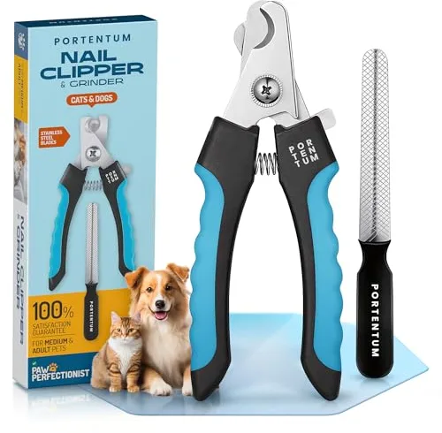 PORTENTUM Cortauñas perro - Cortauñas gato - Con Protector de Seguridad - Acero Inoxidable - Apto también para uso profesional