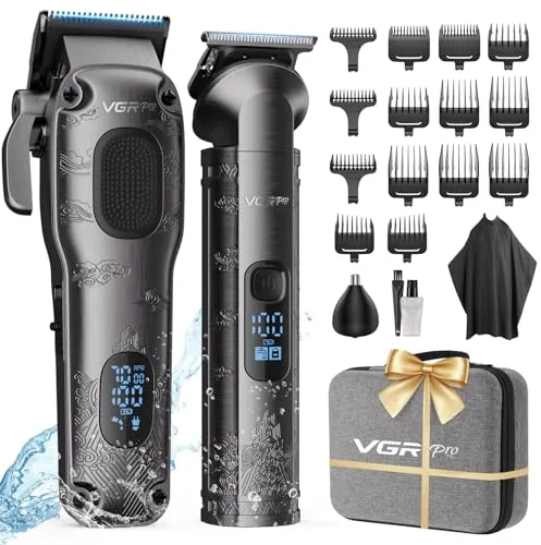 Vgrpro Maquina de Cortar Pelo Hombre Profesional, Cortapelos Hombre sin cable para Cortar el Pelo, Kit de cortadora de pelo y Trimmers para Hombres, Maquinilla Cortar Pelo con Caja de Embalaje (Gris)