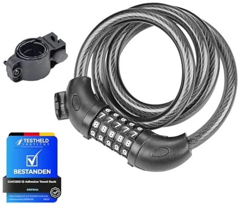 GRIFEMA GAK1203-12 Candado de Bicicleta Antirrobo, Seguridad Candado de Cable con Combinación de 5 Dígitos para Bicicletas, Motos, Scooters, 120cm, Negro