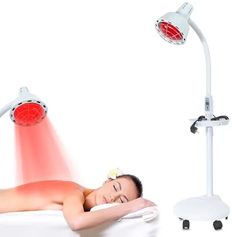 ARBGO Lámpara Infrarroja de 275 W, Luz Roja Con Soporte, Lámpara de Pie, Temperatura Ajustable, Foco Rojo Para Aliviar Dolor