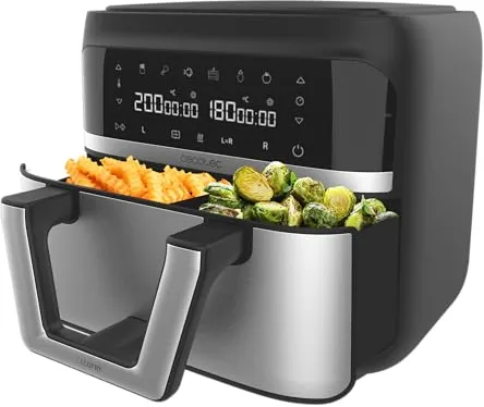Cecotec Freidora de Aire sin Aceite 9L Divisible en 2 Air Fryer Cecofry Dual 9000. 2850W, Dietética y Digital, Panel Táctil, Temperatura Dual y Regulable, 6 Modos, Tecnología PerfectCook