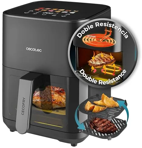 Cecotec Freidora de Aire sin Aceite de 4L con Doble Resistencia, Plancha, Grill, Air Fryer Cecofry&Grill Duoheat 4000. 1900W, Pared Divisoria Móvil, Temperatura Regulable 40-200°C, 10 Menús