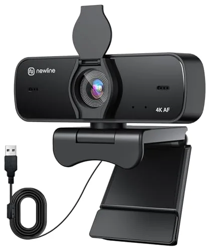N newline Webcam 4K 30FPS PC Cámara con Micrófono con Sensor Sony, New Upgraded Autofocus, Corrección de Luz, USB Full HD Webcam para Mac portátil Skype Streaming Oficina en casa Juegos