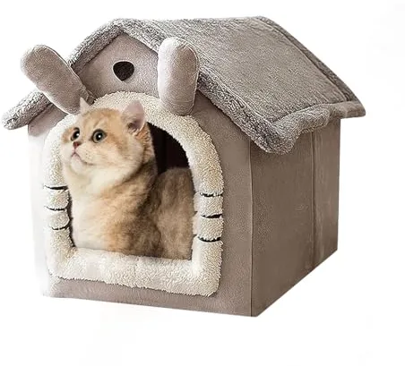 Voarge Cama De Cueva De Gato, Interior Casa para Gato Cama Plegable para Perro con Cojín Extraíble, Impermeables, cálidas, Resistentes a la Intemperie, para Gatos, Perros, M