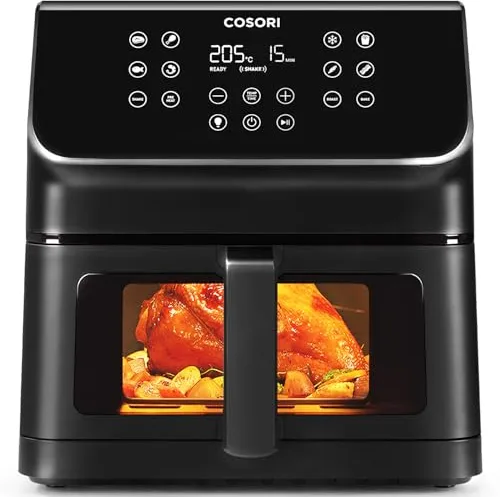 Cosori Freidora de Aire Práctica 6,2L con Ventana Air Fryer 1700W, Tecnología Rapid Air, 55% Menos Energía, 13 Automáticos Modos,Uso Fácil, LED Panel Táctil, Acero Inox Interior, Hasta 205ºC y 60 Min
