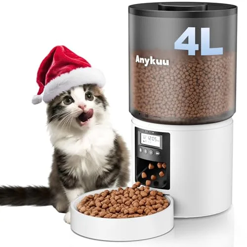 Anykuu 4L Comedero Gato Automatico Dispensador 1-6 Comidas al DíaComida Gatos y Perros con función de grabación de 10s, USB, Blanco para Pequeño/Mediano Mascota