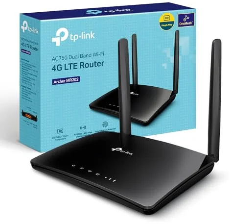 TP-Link Archer MR202 - Router WiFi con SIM, Router 4G LTE WiFi Dual-Band AC750Mbps, 3 Puertos LAN y 1 LAN/WAN, Plug & Play, 2 Antenas LTE Encajables, QoS, Onemesh