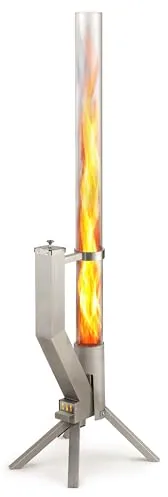 GARDENFLARE Brasero Exterior Chimenea de Terraza, Columna de Fuego de Acero Inoxidable y Antorcha de Pellets para un Gran Fuego Ambiental Ideal para Noches Relajadas con Amigos y Fiestas en el Jardín