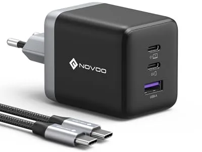 NOVOO Cargador USB C, 100 W Cargador con Cable USB-C PD, GAN 3 Puertos rápido para MacBook Pro, DELL XPS 13, iPad Pro, iPhone, Galaxy S24 Ultra