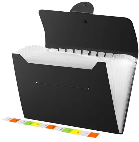 Diboniur Carpeta Clasificadora A4, Carpetas Archivadoras 13 Bolsillos, Expandible Carpeta Acordeon Clasificador Documentos, Portátil Archivador A4 para Oficina Escuela (Negro)