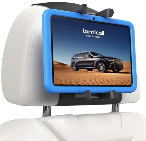 Lamicall Soporte Tablet Reposacabezas Coche - [Clip Silicona Ancho] [Plegable] 360° Rotación, Tira Mágica Elástica Soporte para Funda Gruesa, para iPad, Switch y Otros 6,1 a 13