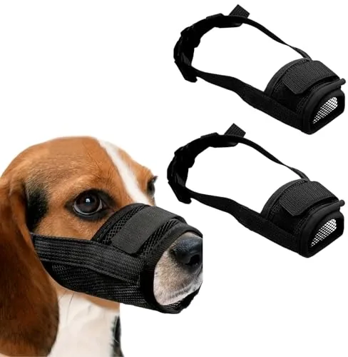 KEYRI 2 Piezas Bozal para Perros Bozal de Nailon Suave Transpirable Antiladridos Mordeduras y Bozal de Malla Suave Correa Ajustable para Perros Pequeños para Adiestramiento (Negro, Grande)