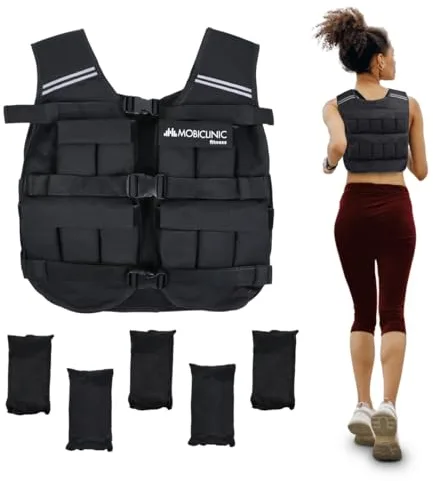 Mobiclinic®, Chaleco lastrado, 10kg, De peso, Ajustable, Resistente, Tela oxford 600d, Incluido, Bandas reflectantes, Transpirable, Con pesas para entrenamiento fitness, Iron10