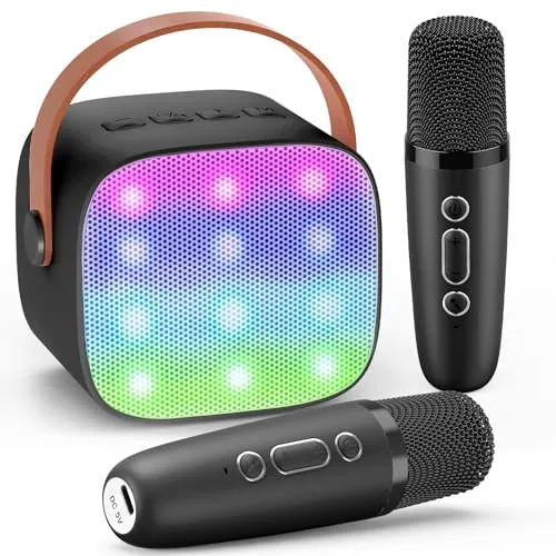 Dislocati Karaoke con 2 Microfonos Inalambricos para Niños y Adultos, Regalo Navidad para Niño 3-12 Años Micrófono Karaoke Bluetooth Portátil para Cantar Juguetes Niños 3-12 Años Microphone