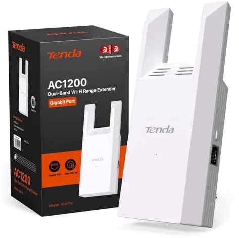 Tenda A18 Pro AC1200 Repetidor WiFi con Puerto Gigabit, Extensor de WiFi Doble Banda 2.4/5 GHz, Amplificador Señal WiFi hasta 150 m², Modo Ap, Instalación Fácil