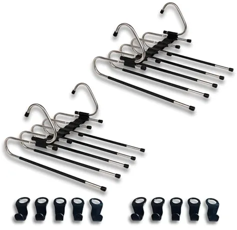 Pack Perchas Pantalones Multiple 5 en 1 - Perchas Pantalon - Perchas para Pantalones - pantalonero Extraible - Ahorra Espacio - Organizador Ropa - Perchas Multiples - Organizador Armario