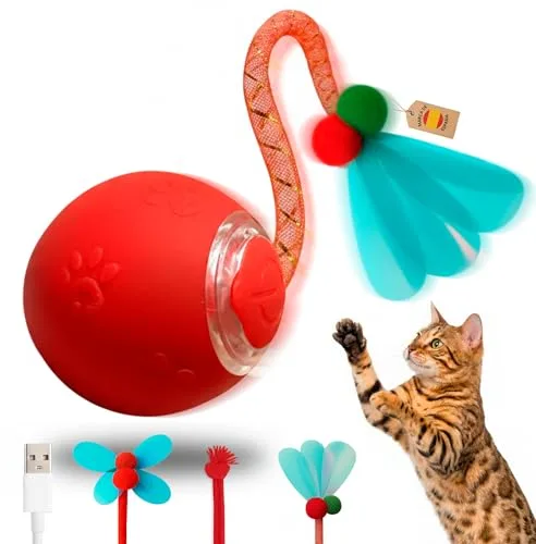 RODARMA® Juguete Interactivo Gato + 2 Colas de Recambio + Cable USB-C | Juguetes para Gatos Interactivo | Juguetes Gatos