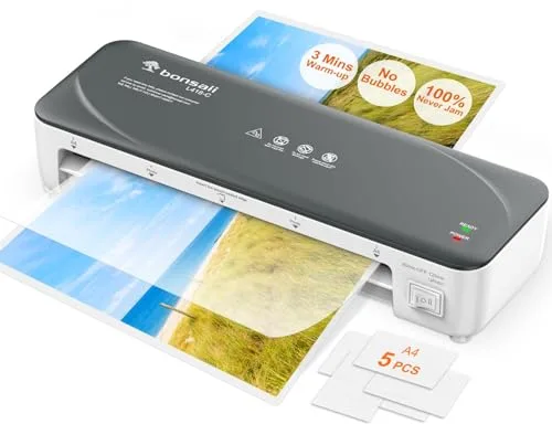Bonsaii Laminadora A4 Blanca con Tecnología Anti-Atascos – Laminado rápido y uniforme de fotos y documentos, 80-125 micras, ideal para escuelas, oficinas y hogares (L418-C)