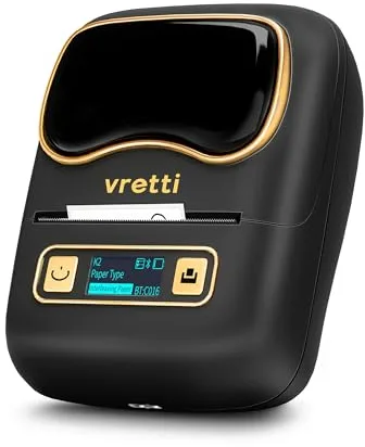 vretti K2 etiquetadora, Impresora Etiquetas Autoadhesivas, etiquetadora Adhesivas, Compatible con iOS y Android, Adecuado para código de Barras, Oficina, Contiene un Rollo de Etiquetas de 40x30 mm