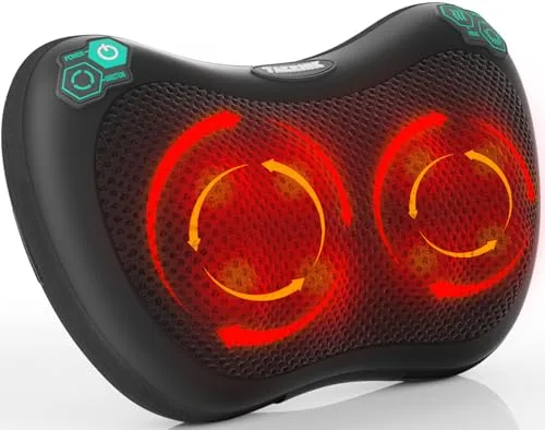 TAKRINK Masajeador Shiatsu para Espalda con 8 Nudos y 3 Niveles de Velocidad Rotación en Ambas Direcciones Ideal para Cuello y Cervical Regalo para Hombre y Mujer