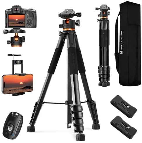 K&F CONCEPT Trípode Ligero Portátil 190cm S255A3+BH-36 Tripode para Movil de Cabeza Esférica para DSLR, Cámara Réflex Digital, Teléfono Móvil, etc., con Clip para Teléfono Móvil
