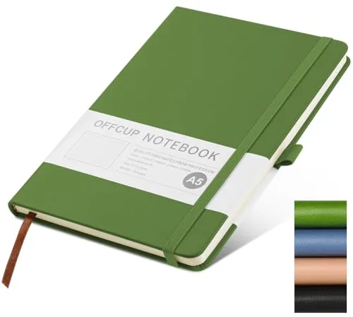 OFFCUP Cuaderno Rayado A5, Cuaderno de Piel de 192 Páginas, Banda Elástica Bloc de Notas, Diario de Rayas con Tapa Dura de 80 gsm para Escribir Trabajar Estudiar Agenda (Verde)