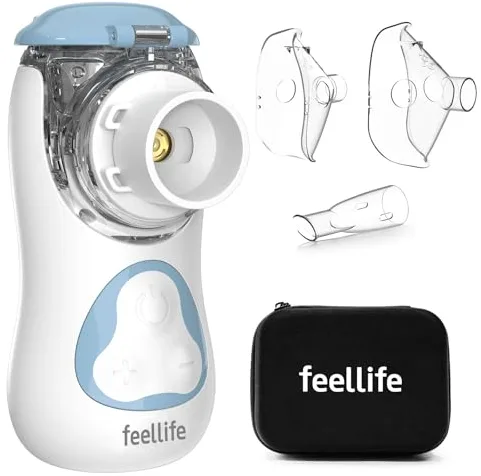 FEELLIFE Nebulizador Portatil Silencioso Tipo C Recargable, Nebulizador Bebés y Adultos Tasa de Atomización Ajustable, Nebulizador para Alivio de la tos, Rinitis y Síntomas Respiratorios