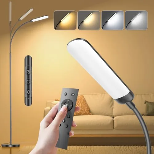 YICAIZI Lámpara de Pie LED Regulable 18W 1200LM con Mando y Control Táctil - 4 Temperaturas Color & 4 Niveles Brillo - Luz para Leer en Salón, Dormitorio, Oficina - Negro