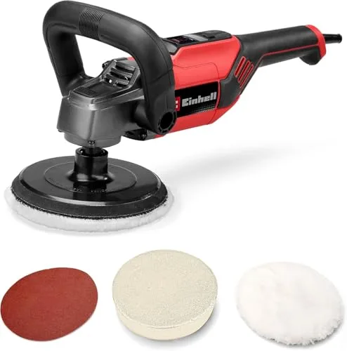 Einhell Pulidora y lijadora CC-PO 1100/150 CE (1100 W, disco de pulido de Ø 150 mm, electrónica de velocidad 500 - 3500 rpm, electrónica constante, cierre de gancho y bucle, incl. accesorios)