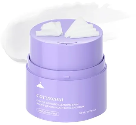 caraseoul Gentle Grinding Bálsamo Limpiador - Desmaquillante Facial Waterproof, BHA Ácido Salicílico y Bakuchiol, Skincare Coreano, Tarro twist-up, Suave con Ojos y Piel Sensible, Vegano (50mL)